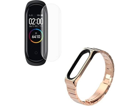 Kit Correa Acero Stainless Lux + Herramienta + Protector Pantalla Gel Full Cover PHONECARE Xiaomi Mi Band 6, Mi Smart Band 6 Dorado