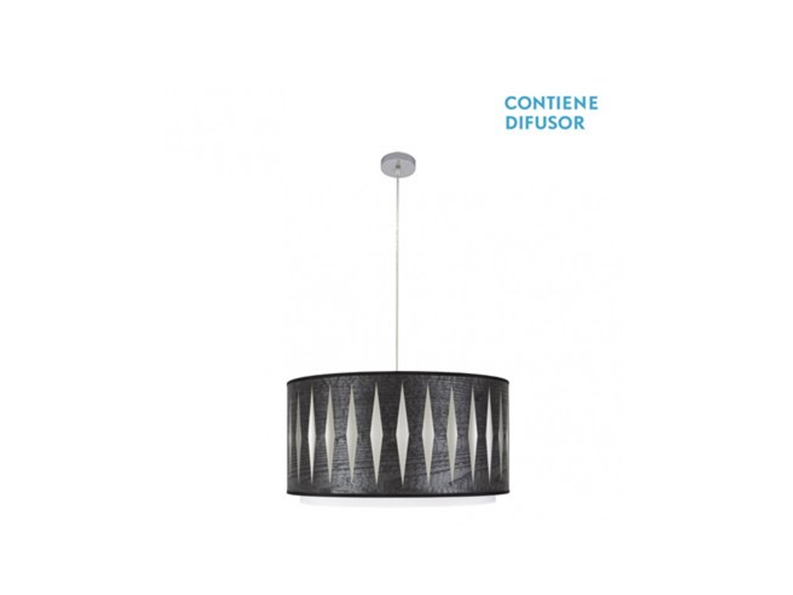 Lámpara colgante Alexandra 2x27 cm Cromo/Madera negra Regx50x50 cm Fabrilamp