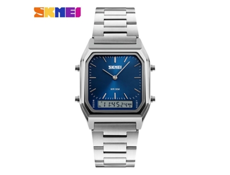 Relojes de Pulsera Cuadrados Multifuncionales para Hombre con Esfera Doble y Correa de Acero Inoxidable, Azul VEANXIN