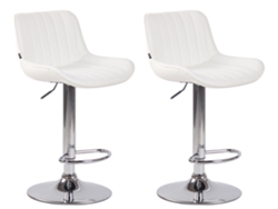 Juego de 2 taburetes altos de bar en PVC blanco con costuras verticales y estructura metálica cromada 10_0004277