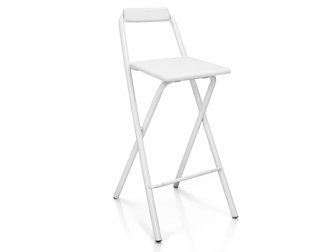 Taburete Plegable Alto De Metal Extra Grueso Con Reposapies Para Cocinas Y Bar | Silla Con Respaldo Resistente Blanco / Blanco Unidad