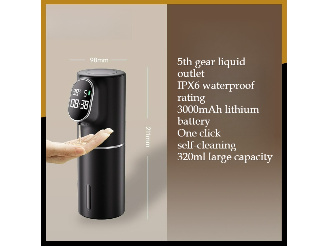 Dispensador de jabón automático MDUG con pantalla LED, recargable, 5 configuraciones, versión gel, negro