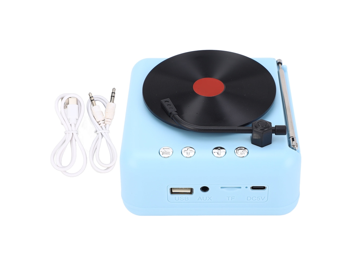 Altavoz Bluetooth Con Diseño Retro De Tocadiscos De Vinilo, Calidad Hifi, Conexión Inalámbrica Bt5.0, Color Azul.