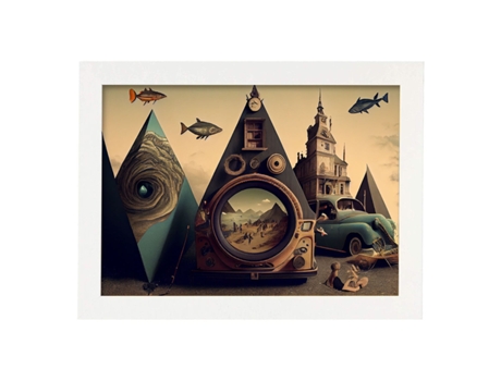 NACNIC Poster Pirámides En Estilo Surrealismo Cinematográfico Ilustraciones Y Grabados De Historieta Abstracta Y Artística A4 Marcos Madera