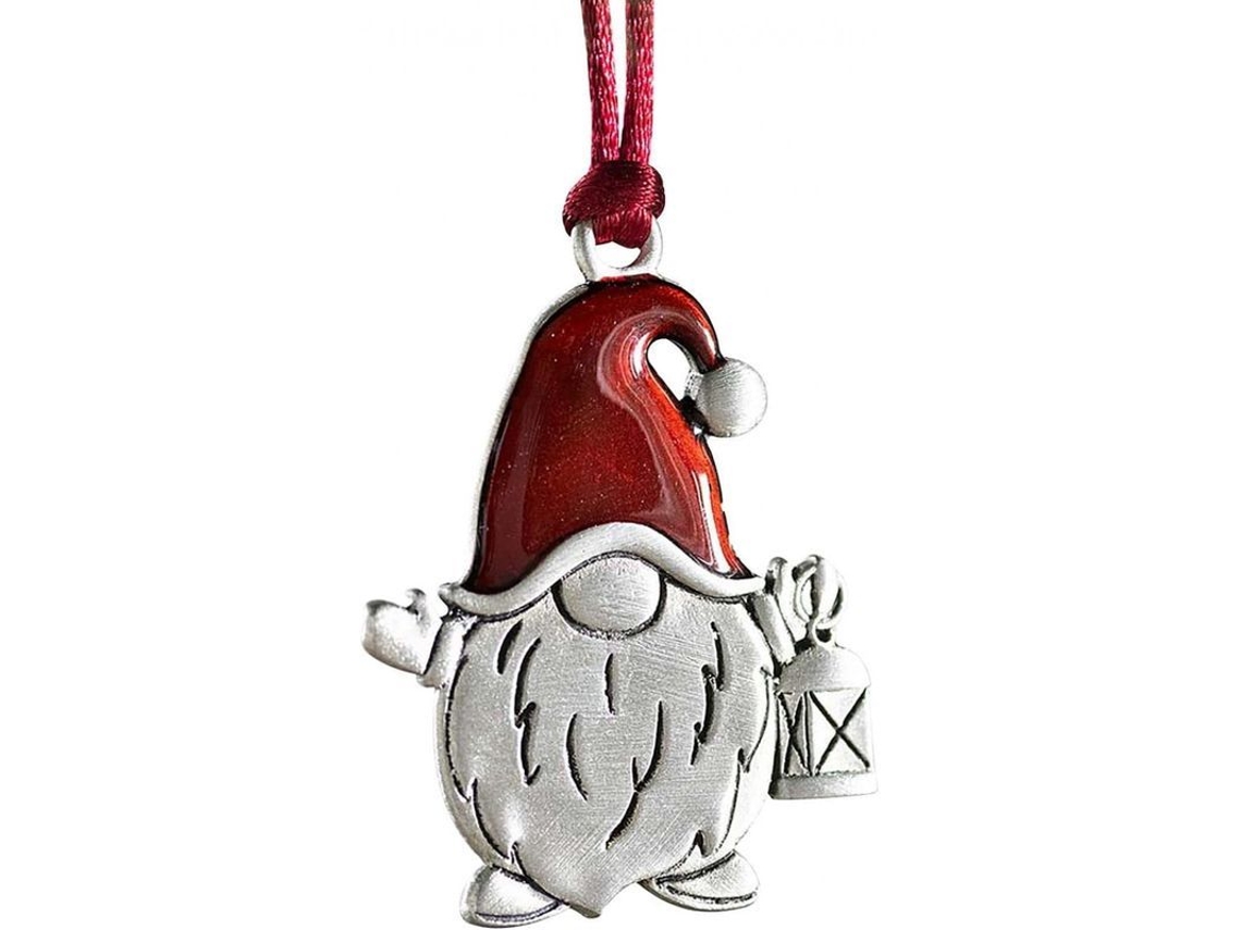 Adorno Navideño De Peltre Macizo Con Cordón De Seda Rojo, Diseño De Doble Cara.
