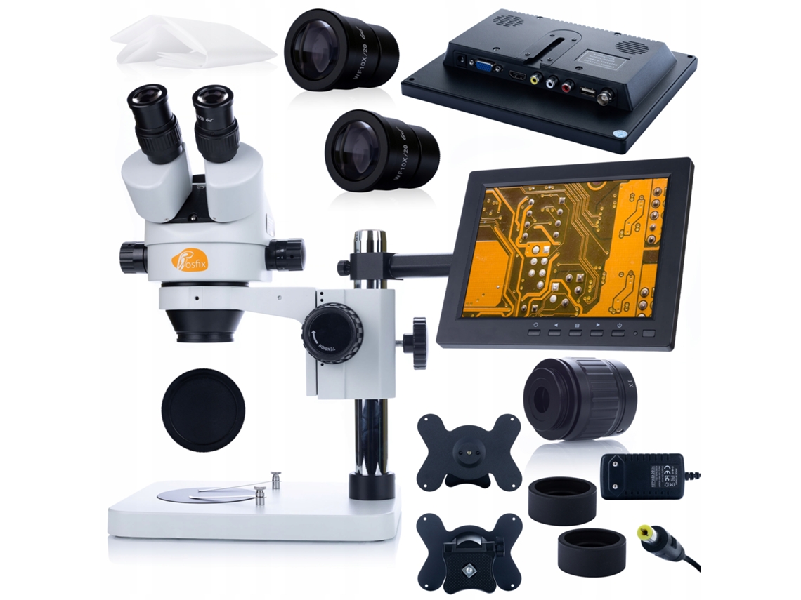 Microscopio trinocular Mercury Pro MSMP-T-PS1 – Pantalla de 8 pulgadas | Zoom de 7x a 45x | Ideal para electrónica y joyería