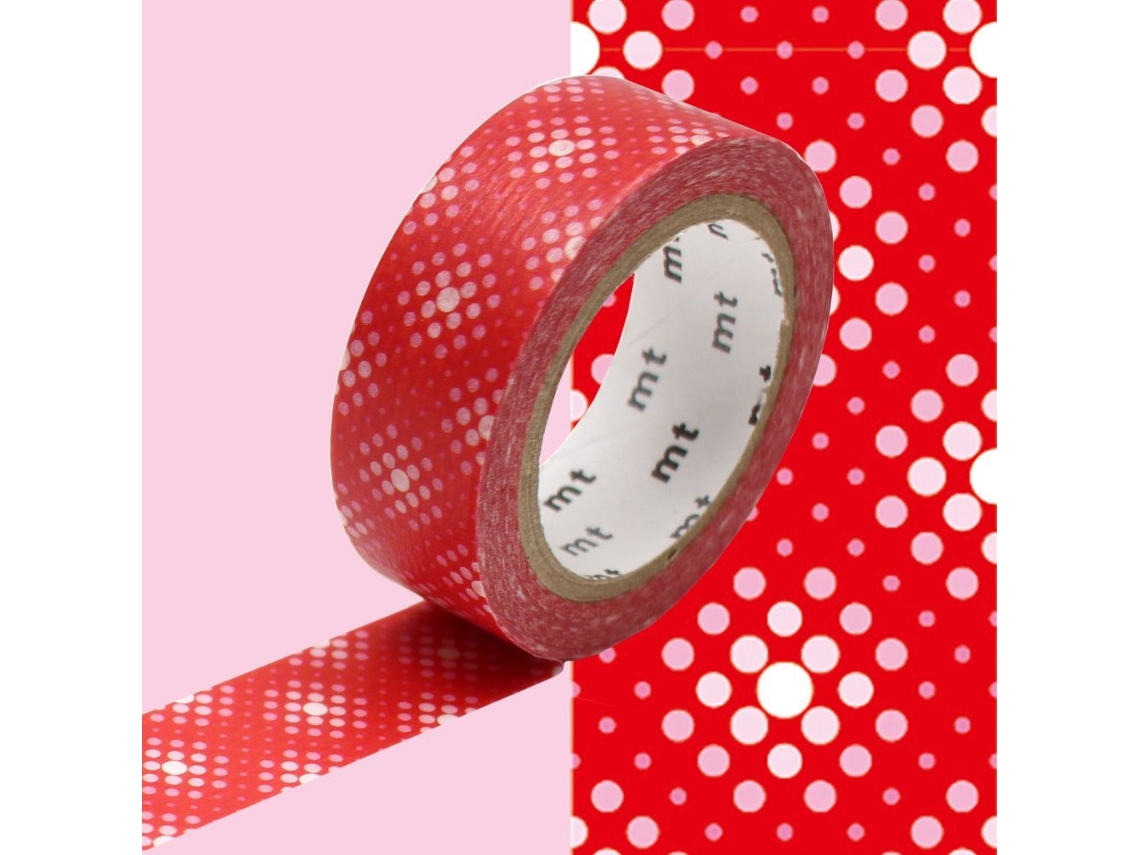 Cinta adhesiva decorativa puntos blancos sobre fondo rojo - 1,5 cmx7 m
