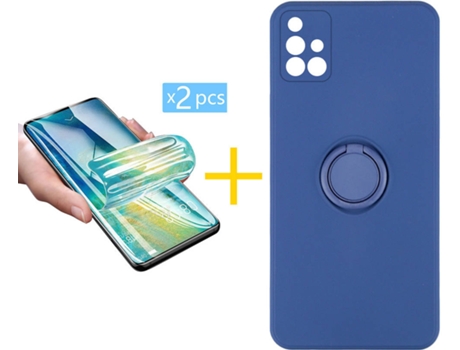 Carcasa + 2 Protectores de Pantalla para Samsung Galaxy A71 SKYHE Azul Oscuro