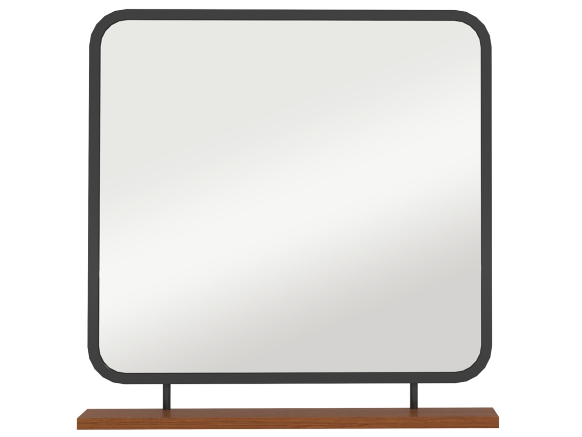 Espejo de Pared Rectangular de BGA STORE con Estante de Madera, 55x55,5 cm, Ideal para Recibidor y Dormitorio.