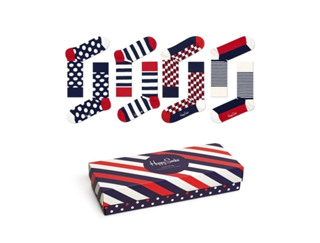 Pack de 4 Medias HAPPY SOCKS Gift Box 41/46 EU (Algodón - Rojo)