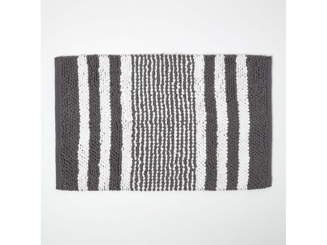 Homescapes Charcoal Chenille Stripe Bath Mat, 50 X 80 Cm
