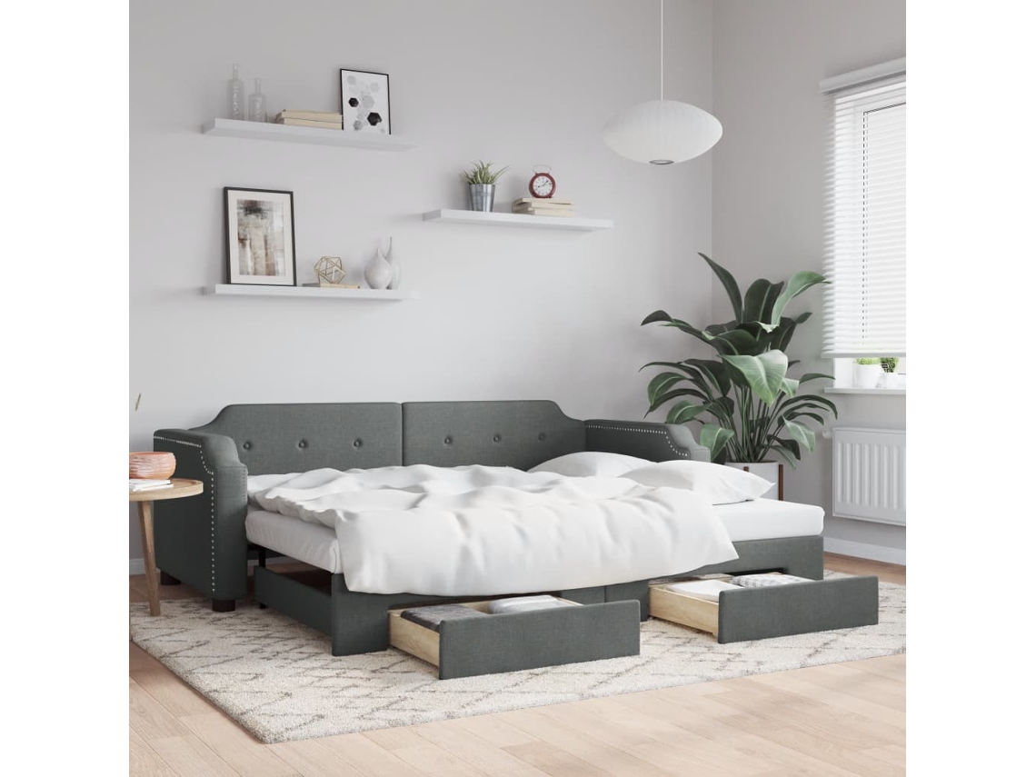 Sofá Cama Nido Con Cajones Tela Gris Oscuro 90x190 Cm