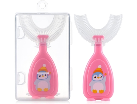 Cepillo de dientes en forma de U para niños con estuche, limpieza oral de 360 ââ°, blanqueamiento de dientes, masaje de encías, rosa
