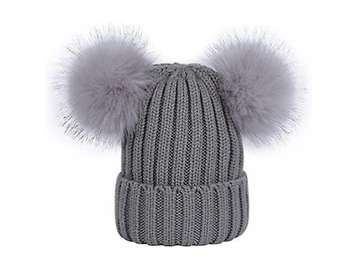 Gorro De Lana De Invierno Para Mujer, Estilo Coreano, Con Dos Pompones De Pelo, Detalles Desmontables, Pvj