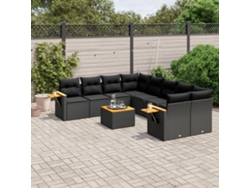 Conjunto de sofá de jardín de 9 piezas con cojines, ratán negro, Dkd Home Decor