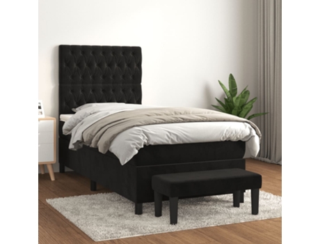 Cama con somier VIDAXL (Negro - Terciopelo - 193 x 90 x 128 cm)