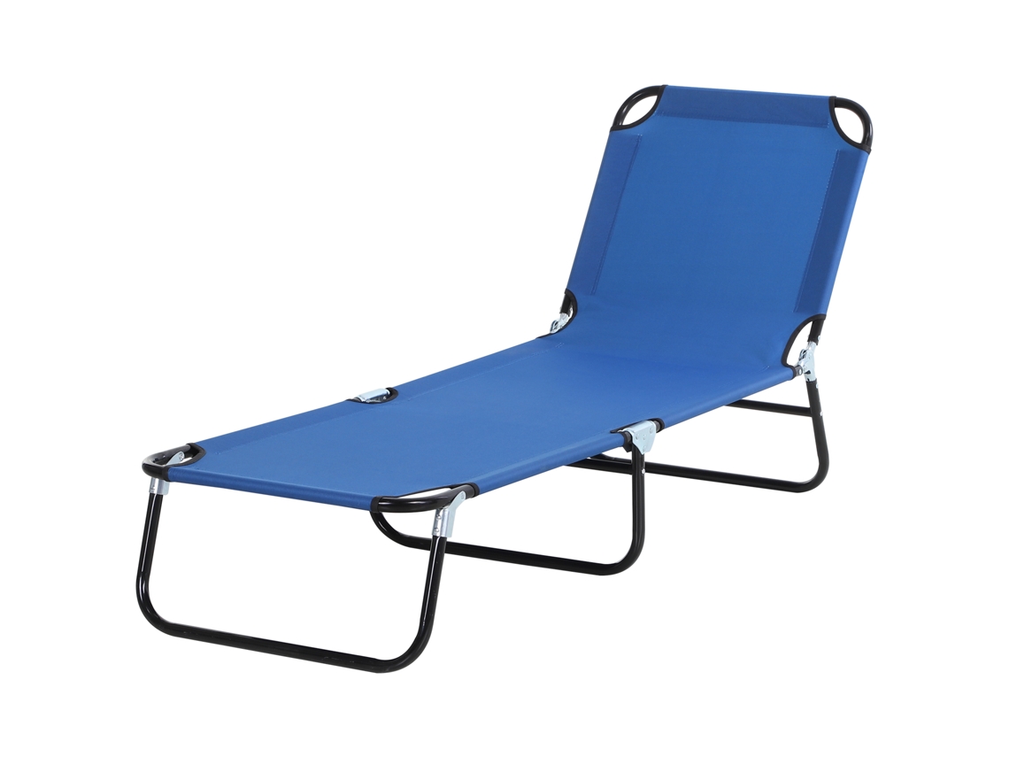 Espreguiçadeira Dobrável Reclinável 3 Posições Carga 120kg 188x56x28cm Azul