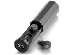 Auriculares Compatíveis Tws Dágua Digital Led Estéreo Yizhood Tecido Bluetooth Negro