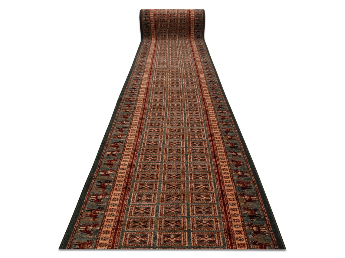 Alfombra De Pasillo Lana Kashqai 4301/401 Oriental, Marco Verde / Terracota 67cm