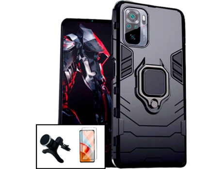 Kit Carcasa y Soporte Magnético Auto Reforzado Xiaomi Redmi Note 10s PHONECARE Military Defender Negro