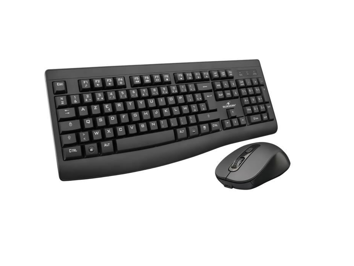 Pack de teclado y ratón Bluestork recargable e inalámbrico para oficina, color negro