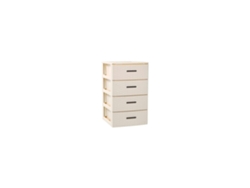 Cajonera de Ordenación Rattan de Plástico Efecto Mimbre Torre de Almacenaje Multiusos Beige 4 Cajones