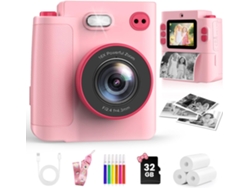 Cámara instantánea infantil PANOONA con función de impresión, HD 1080p, con tarjeta SD de 32 GB, color rosa.