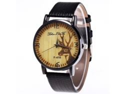 Reloj De Cuarzo Unisex Con Correa De Cuero Pu Dial Redondo Patrón De Elco Negro
