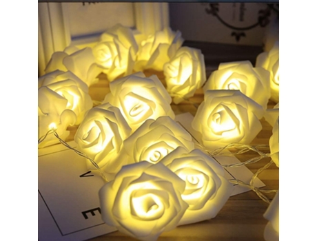 Cadena de luces con pilas para interiores con luz LED - Rosas blancas con iluminación cálida (x20) - Longitud 9 pies/3 m - Decoración perfecta para...
