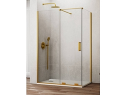 Mampara de ducha Cirene (Kenna) 1+1 con panel lateral fijo de 180x70 cm, color dorado, con barra perpendicular.
