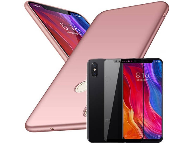 Kit Carcasa y Protector Cristal 5D Xiaomi Mi 8 SlimShield Rosa