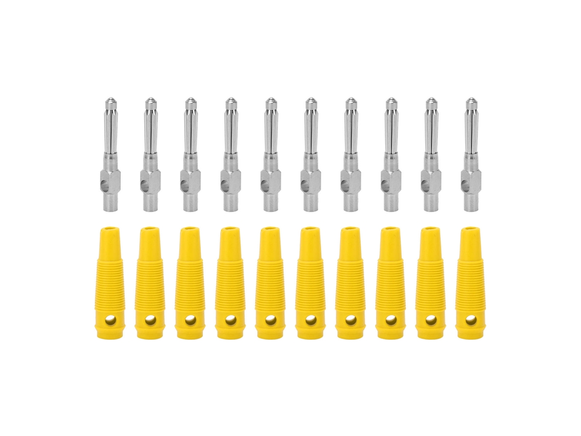 10 Unidades De Conectores Banana De 4 Mm, 7 Pines, 32 A, 1000 V, Hembra, Apilables, De Cobre Con Manguera Flexible, Color Amarillo.
