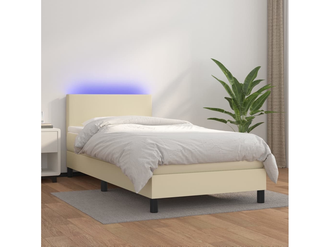 Syfax™ Cama Box Spring Y Colchón Led Cuero Sintético Crema 80x200 Cm