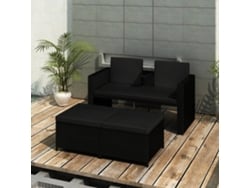 Conjunto de jardín de 3 piezas con cojines de mimbre negros de DKD Home Decor