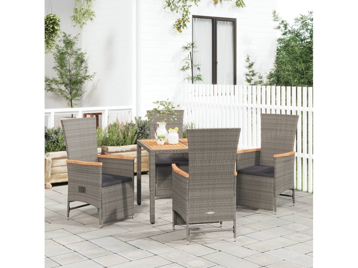 Conjunto de comedor de jardín DKD Home Decor de 5 piezas con cojines, ratán gris