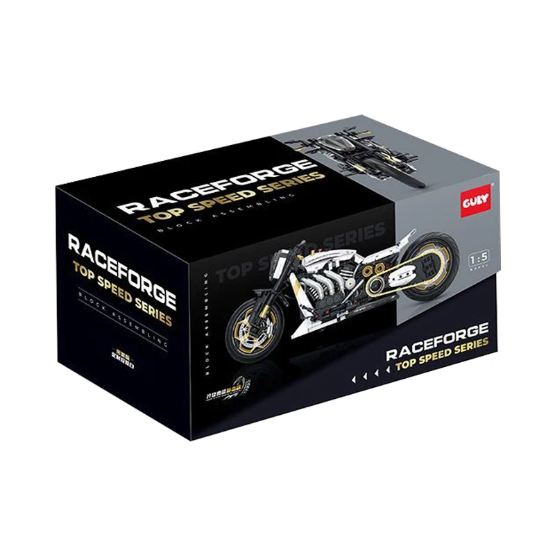 Modelo de motocicleta de juguete hecho con bloques de construcción.