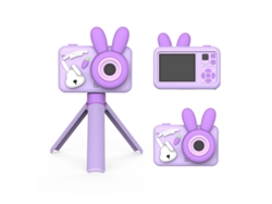 Cámara infantil 9600w de doble cámara, mini cámara digital portátil de dibujos animados, conejo morado