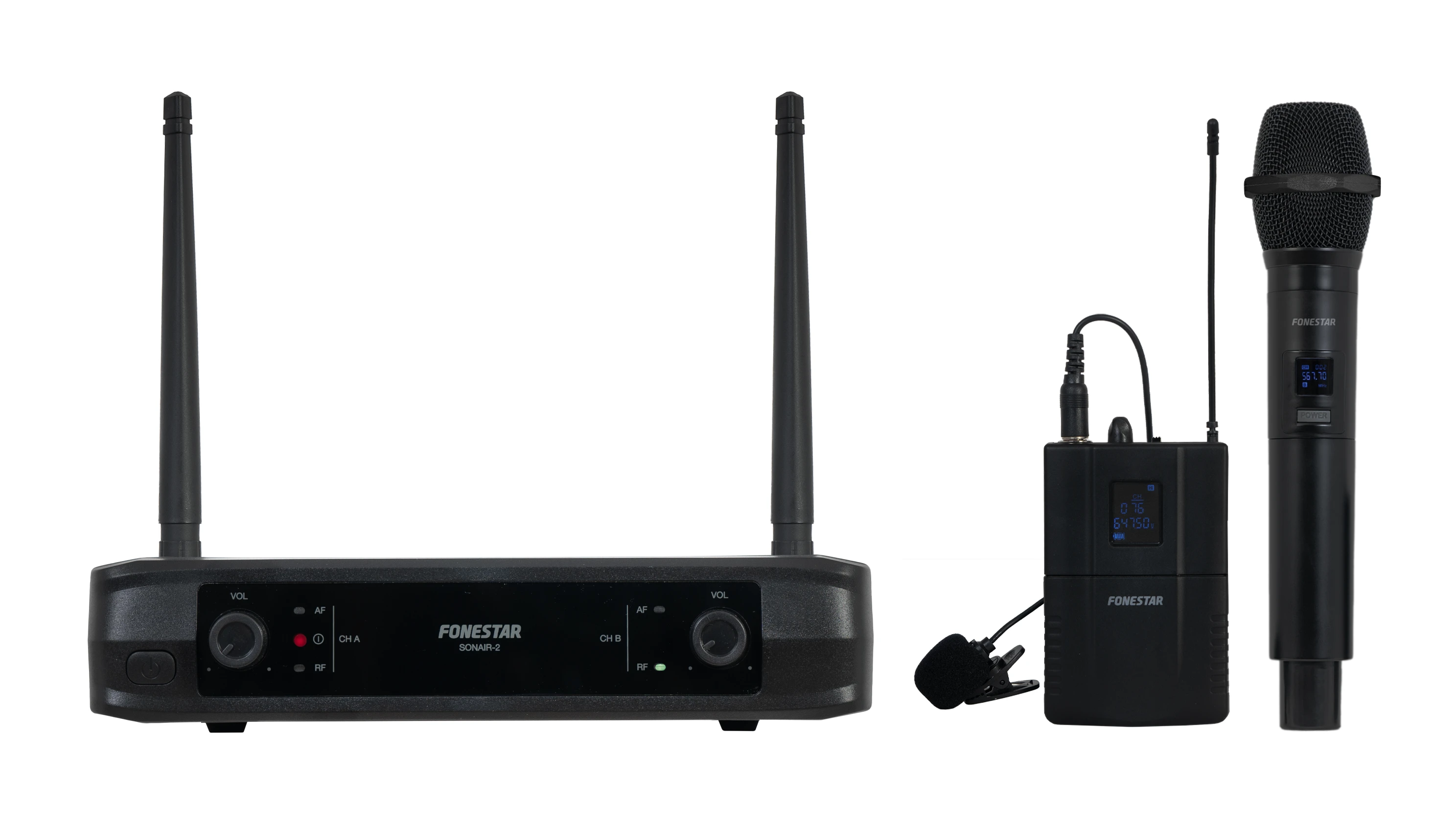Micrófono Inalámbrico Doble Mano Y Petaca Uhf FONESTAR Sonair-2Mp/ Incluye Receptor