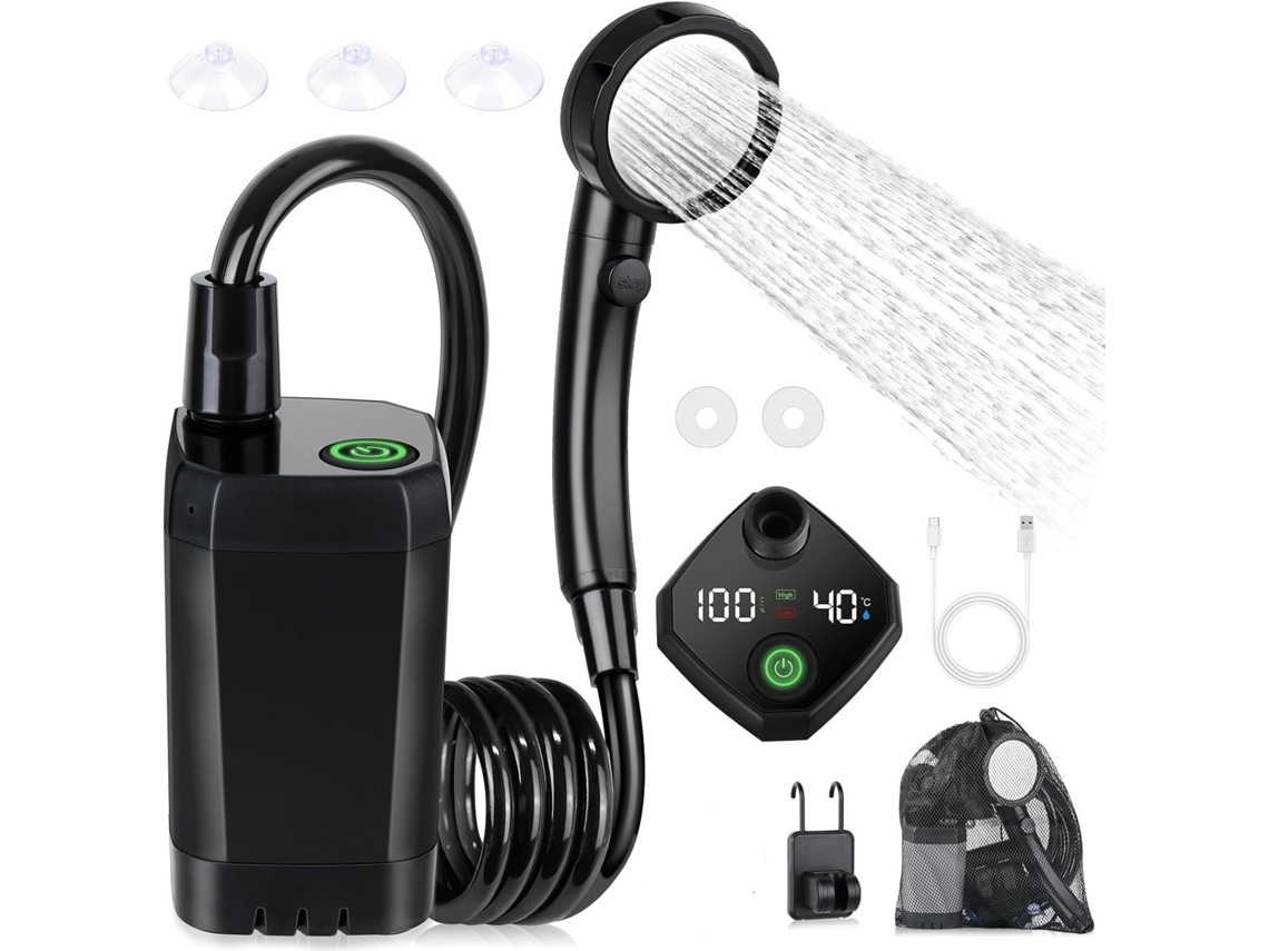 Ducha portátil para acampar, batería recargable de 6000 mAh, 4 modos, ideal para senderismo y viajes.