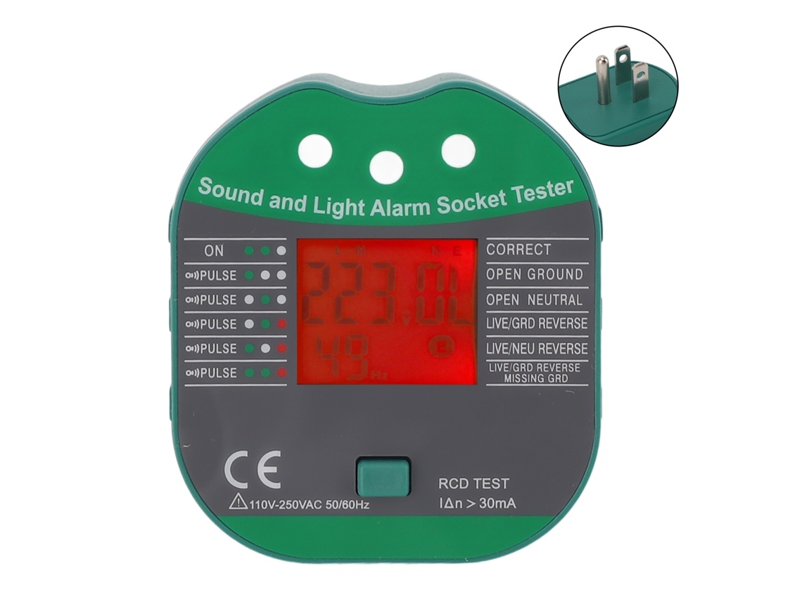 Detector De Tomacorrientes Eléctricos Con Alarma Sonora Y Visual, Comprobador De Voltaje Y Cableado Compacto.