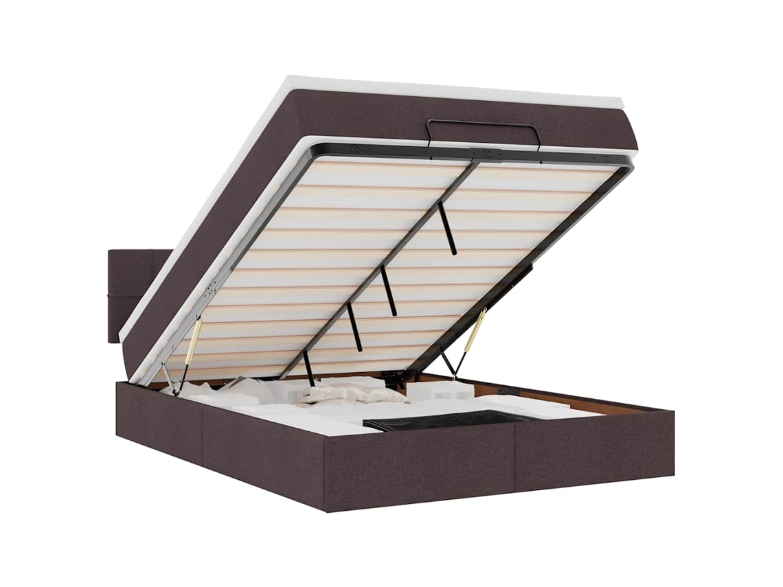 Maison Exclusive - Cama Otomana Con Colchón Led Marrón Oscuro 140x190 Cm Tela