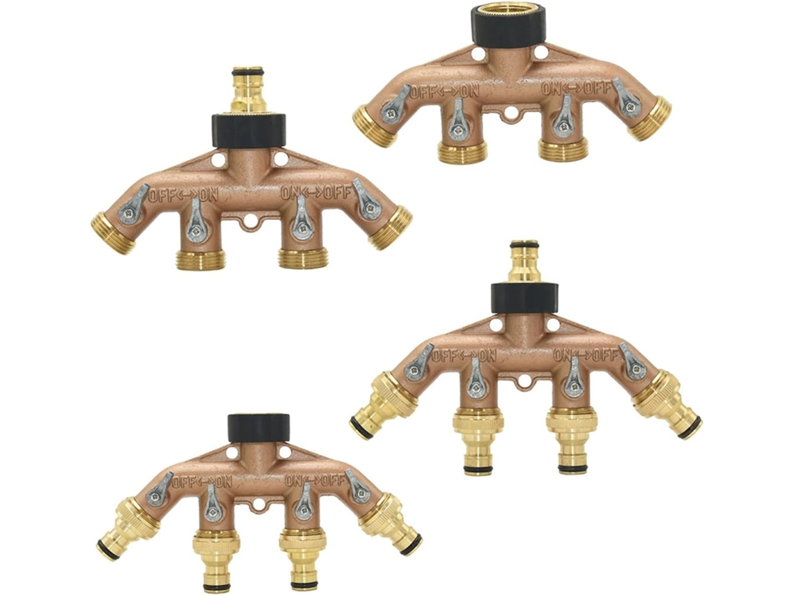 Conectores De Manguera Latón Rosca 3/4" Grifo Jardín 4 Vías Latón Latón