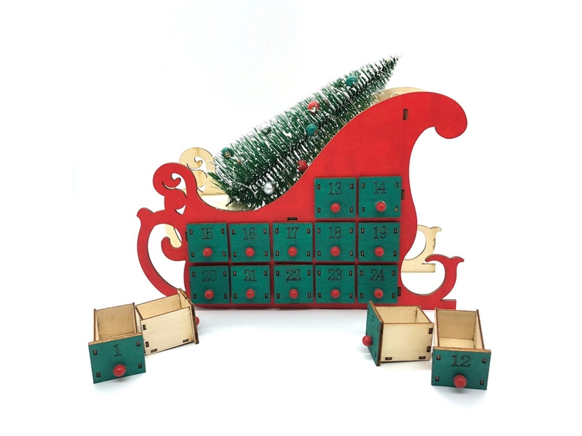 Calendario de Adviento de Madera con 24 Cajones, Campana Navideña con LED, Adorno Navideño