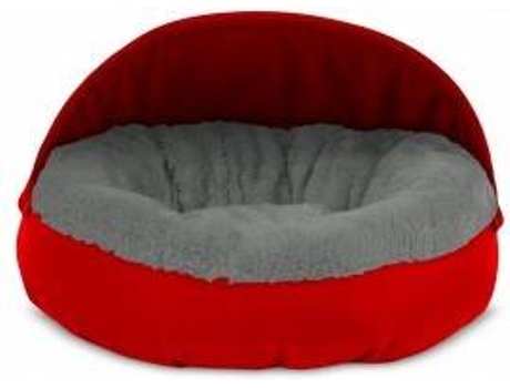Cama Redonda para Perros y Gatos GAUTY Tela Impermeable y pelo (Gris y Rojo - 57 cm)