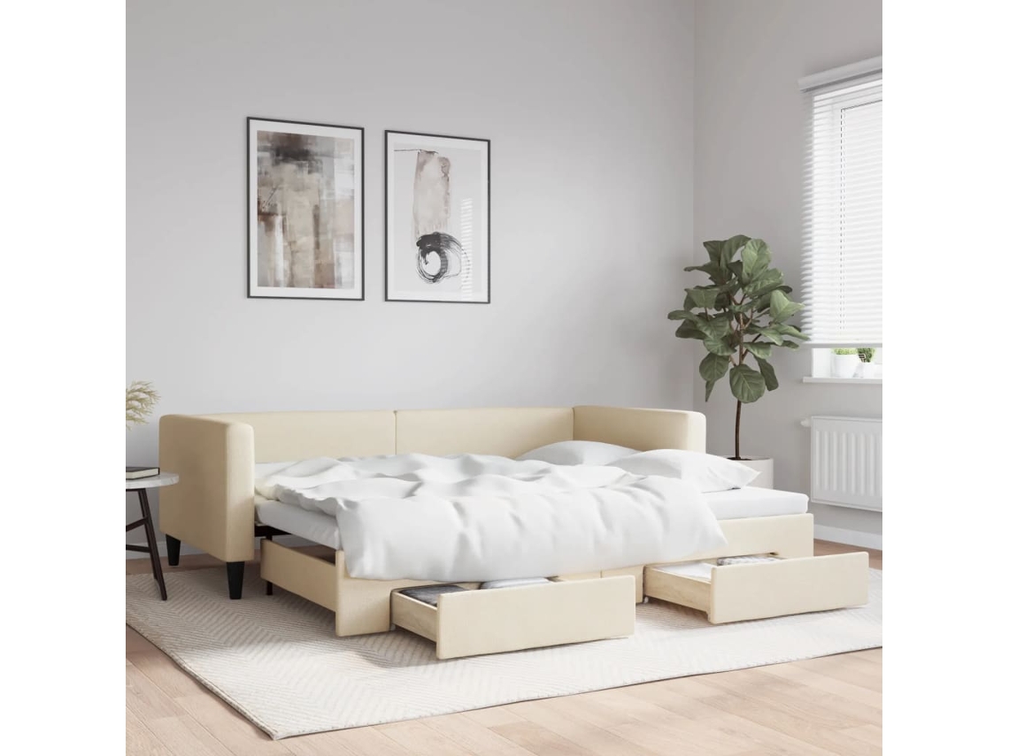 Sofá Cama Nido Con Cajones Tela Color Crema 90x200 Cm