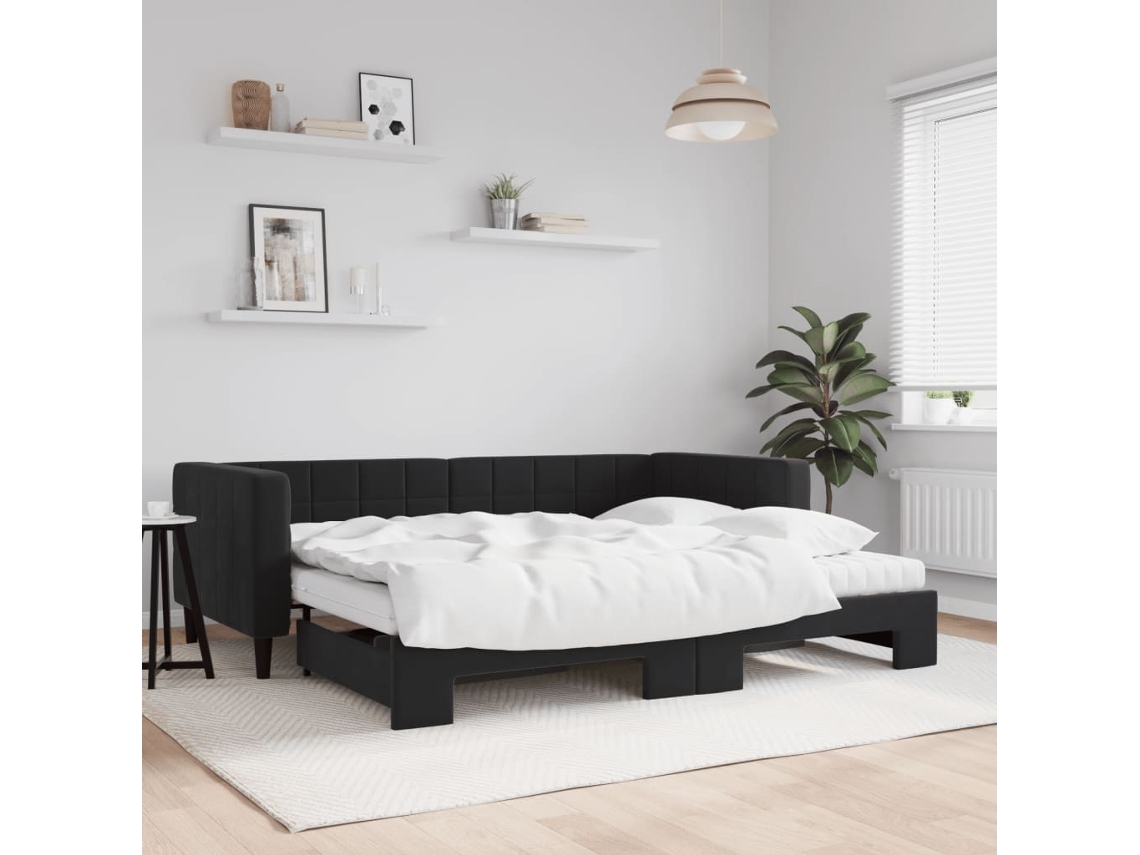 Sofá Cama Nido Con Colchón Terciopelo Negro 90x190 Cm