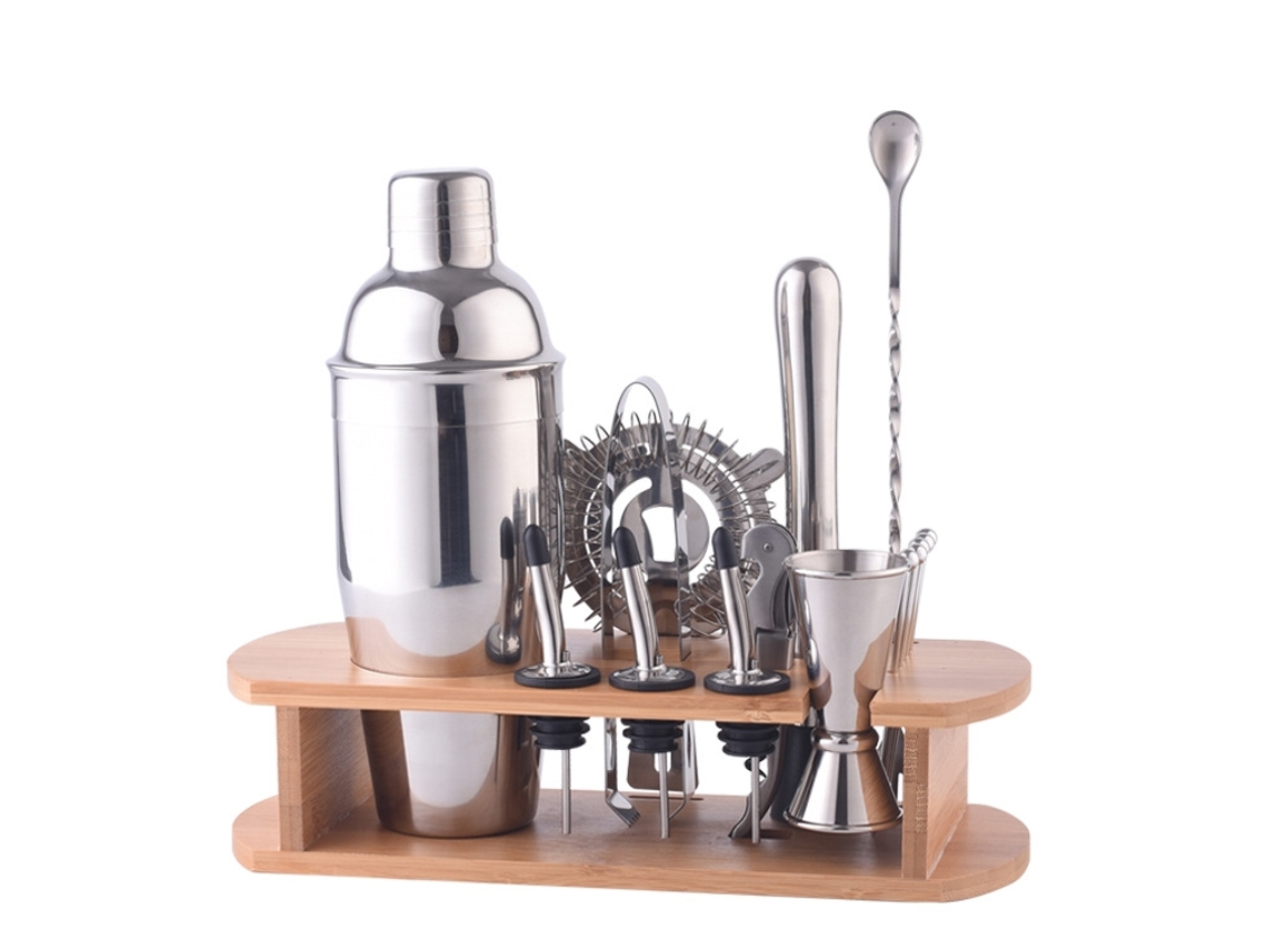 Barra de madera 16 en 1 con utensilios de bambú para bartenders ZRUXE