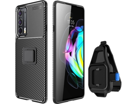 Kit Funda y Soporte Motorola Edge 20 Rugged Carbon Negro