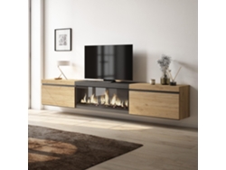 Mueble TV, Televisión, 267x45x35 cm, Para TV gran formato, Chimenea eléctrica XXL, Colgado, Suspendido, Roble y negro SKRAUT HOME