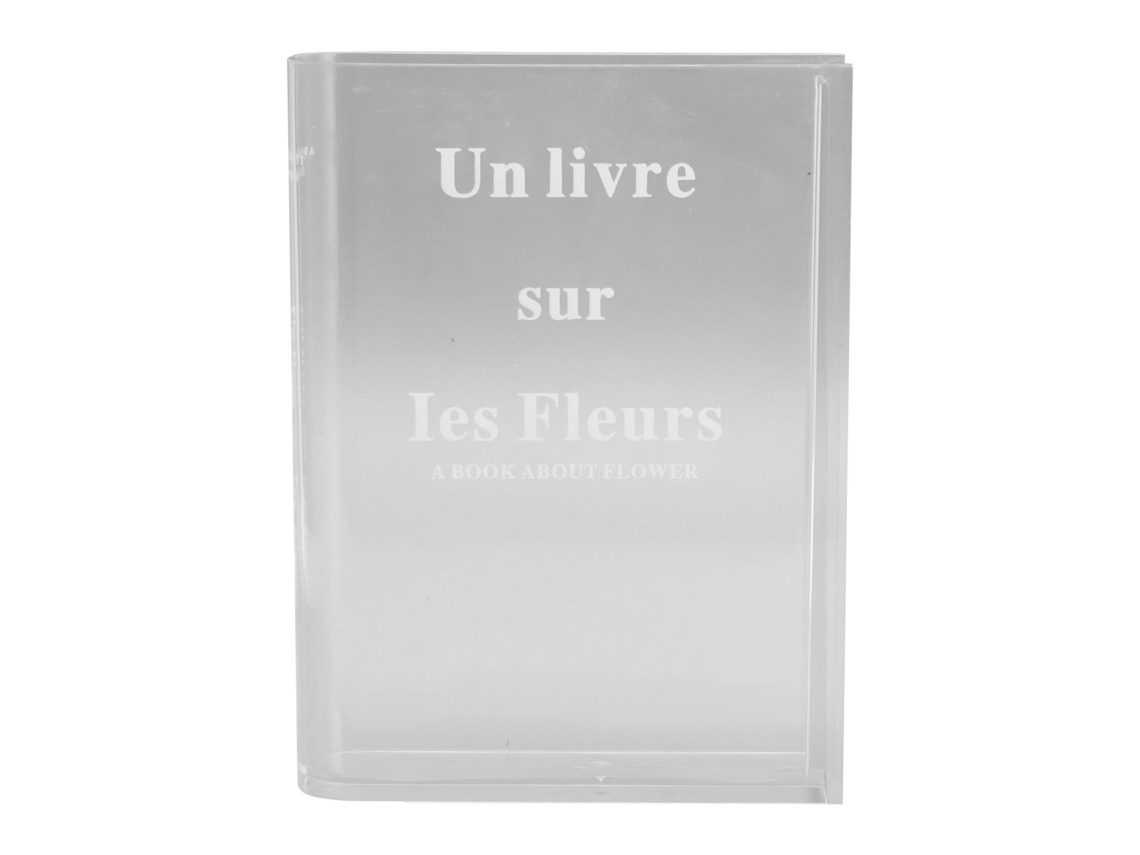 Baok - Jarrón decorativo de acrílico transparente con forma de libro y un toque cultural, ideal para arreglos florales y decoración del hogar - Letras blancas